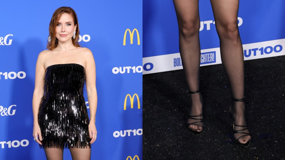 On Friday, Sophia Bush made an appearance at the OUT100 Celebration in black lace-up heels.