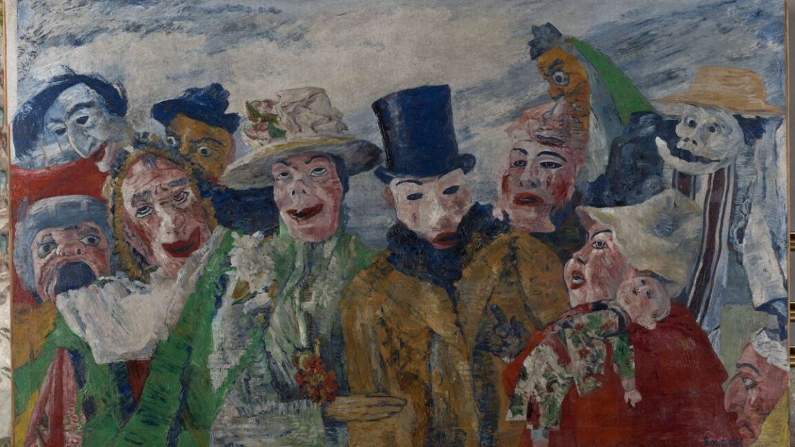 James Ensor’s iconic oil painting, The Intrigue (1890), housed in the Royal Museum of Fine Arts in Antwerp (Belgium