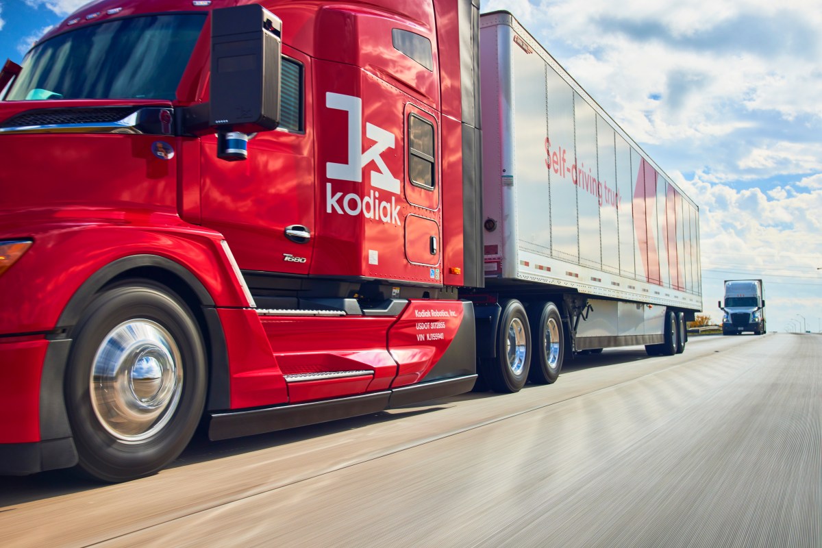 Kodiak Robotics red self-driving truck on highway