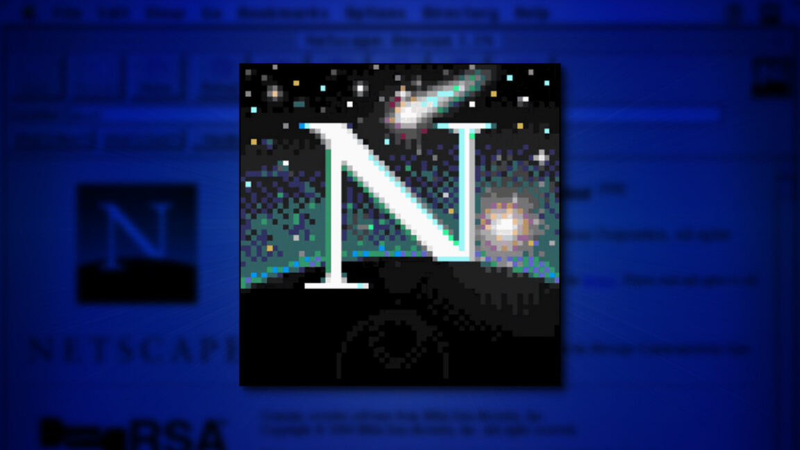 An early logo from the Netscape web browser that featured animated comets.