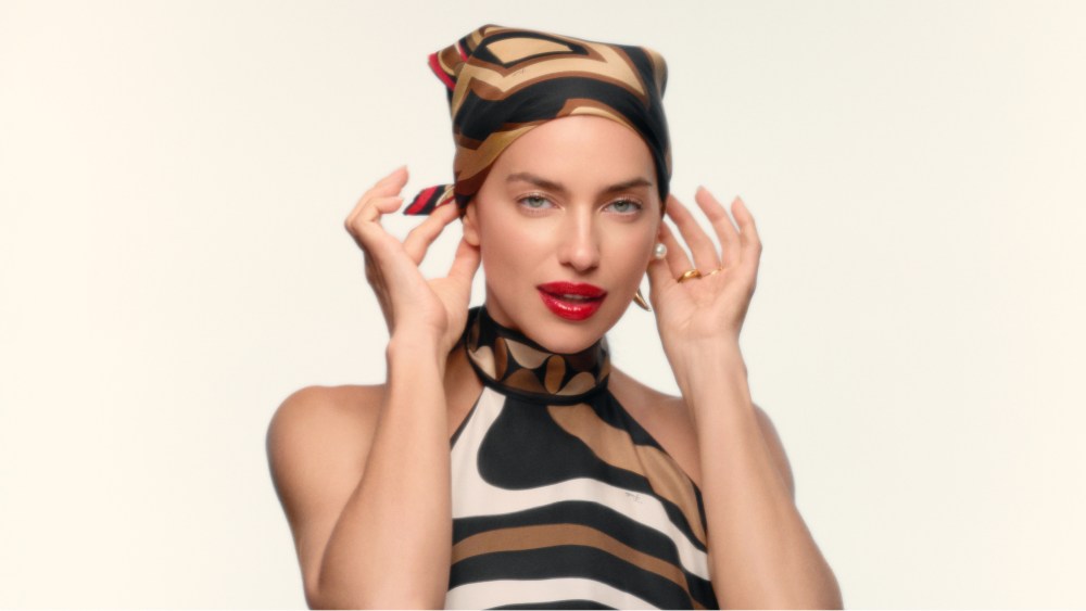 Irina Shayk in Pucci's scarf-focused holiday campaign.