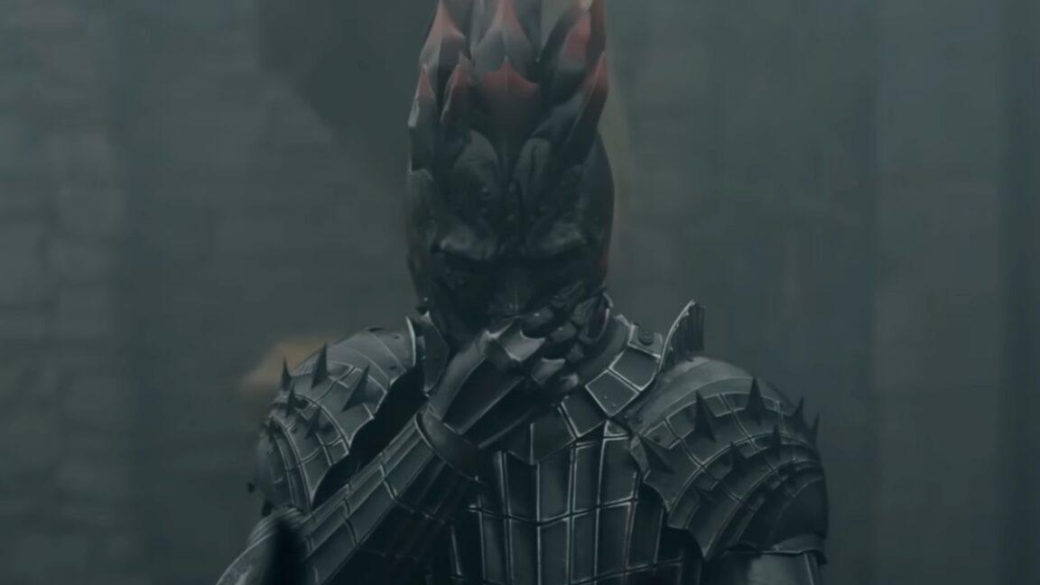 knight in black armor looking ominous