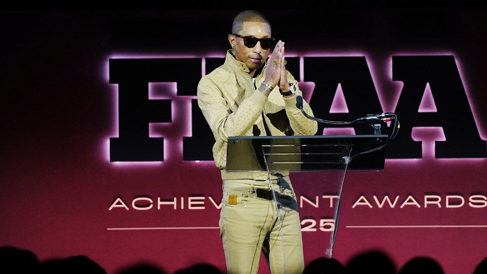 Pharrell Williams at the 2025 Footwear News Achievement Awards held at Cipriani 25 Broadway on December 03, 2025 in New York, New York.