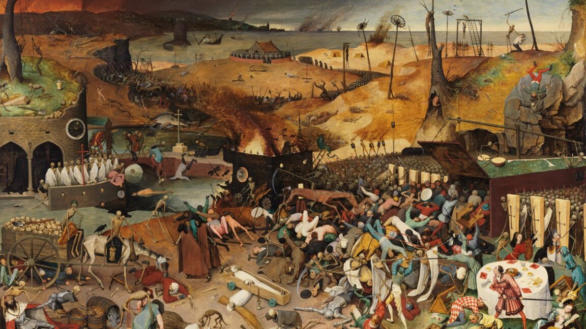 Pieter Bruegel's The Triumph of Death reflects the social upheaval and terror that followed the plague, which devastated medieval Europe.