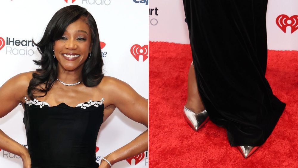 Tiffany Haddish embraced the silver metallic pointed-toe shoe trend at iHeartRadio's Jingle Ball in Los Angeles on Friday night.