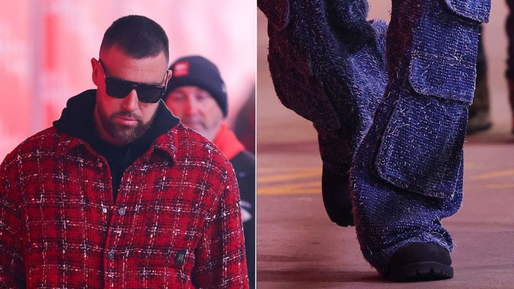 Travis Kelce rewore his Louis Vuitton x Timberland boots during the tunnel walk for the Kansas City Chiefs vs. L.A. Chargers game on Sunday.