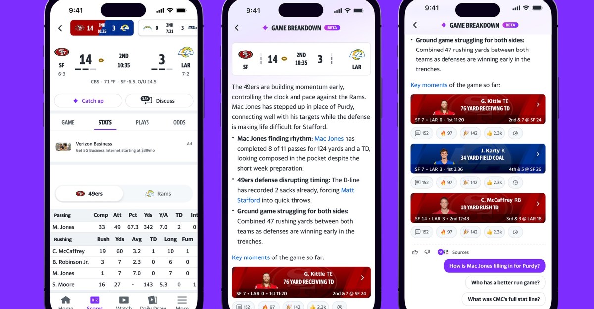 Yahoo’s Game Breakdowns bring AI recaps and previews to NFL games